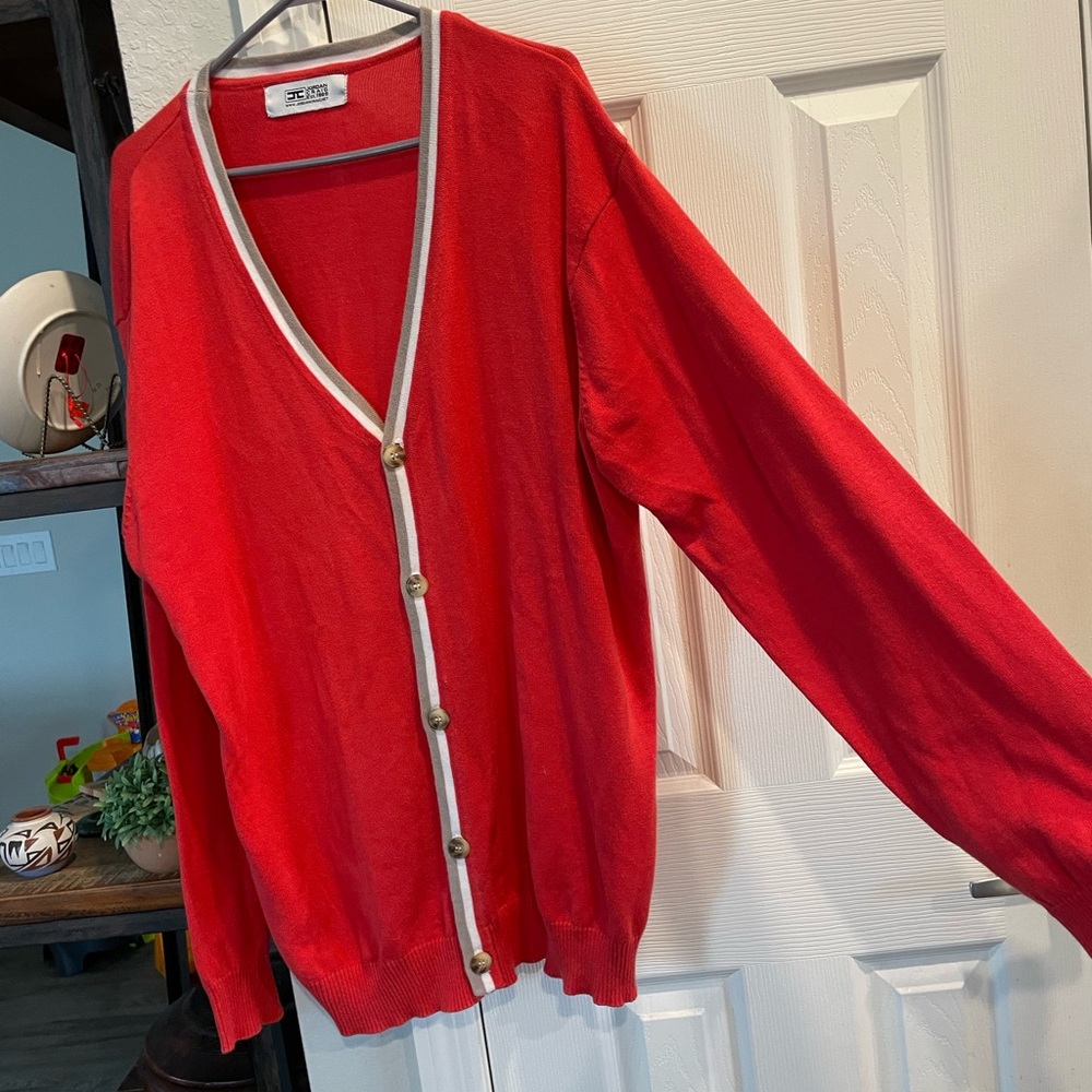Vtg Jordan Craig Red long sleeve Varsity style Grandpa Cardigan sweater 2XL